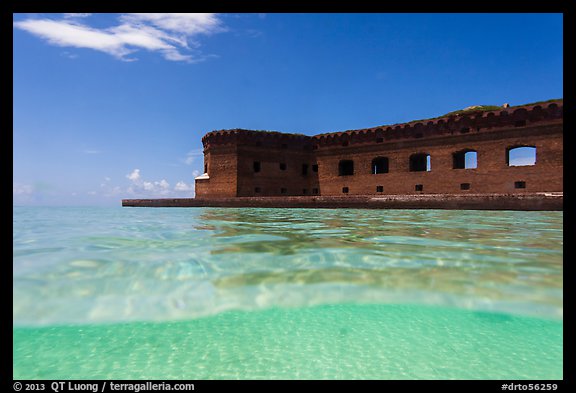 Split view of Fort Jefferson and clear sandy bottom. Dry Tortugas National Park (color)