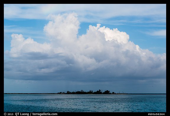 Vegetation-covered Long Key below tropical cloud. Dry Tortugas National Park (color)
