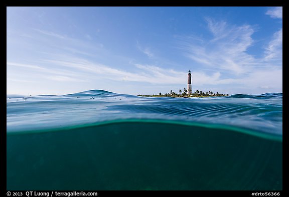 Split view of waters and Loggerhead Light. Dry Tortugas National Park, Florida, USA.