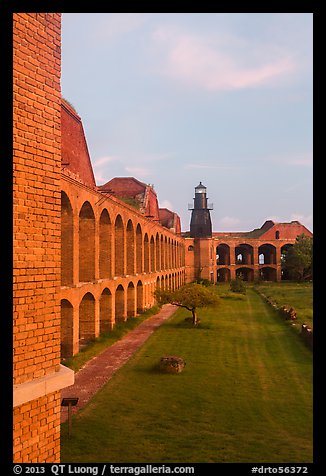 Fort Jefferson, harbor light, interior courtyard at sunset. Dry Tortugas National Park (color)