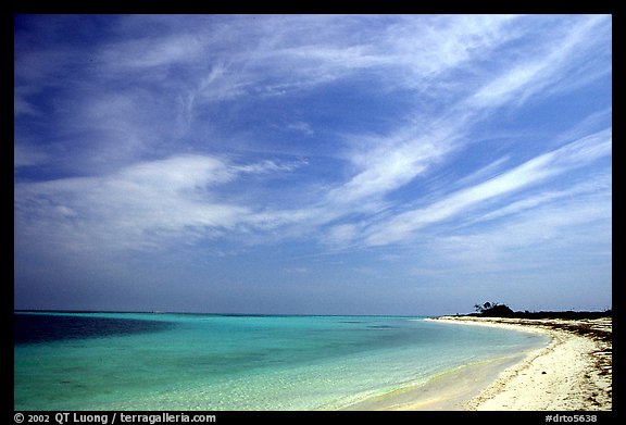Sky, turquoise waters and beach on Bush Key. Dry Tortugas National Park, Florida, USA.
