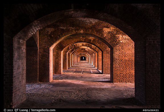 Gallery illuminated by last light inside Fort Jefferson. Dry Tortugas National Park (color)