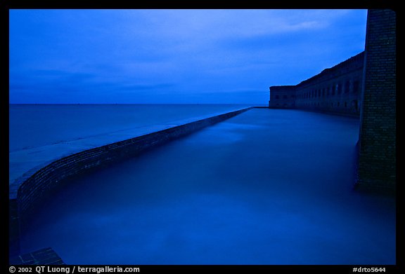 Seawall at dusk during  storm. Dry Tortugas National Park (color)