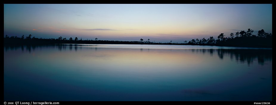 Lake with trees on horizon, dusk. Everglades National Park (color)