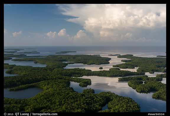 Aerial view of Ten Thousand Islands and Gulf of Mexico. Everglades National Park (color)