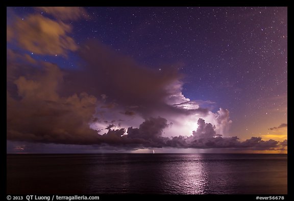 Lightening over Florida Bay seen from the Keys at night. Everglades National Park, Florida, USA.