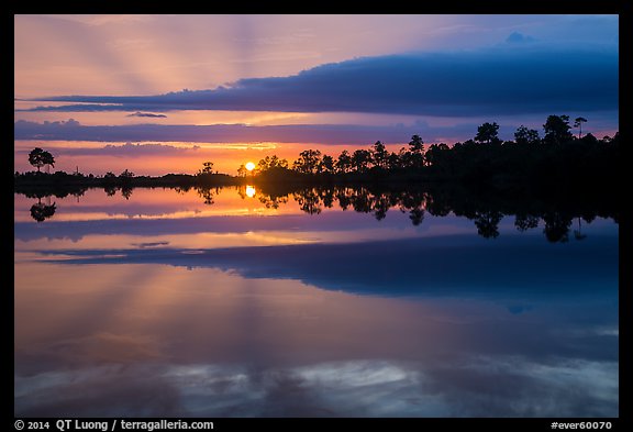 Sunset reflections, Pines Glades Lake. Everglades National Park, Florida, USA.