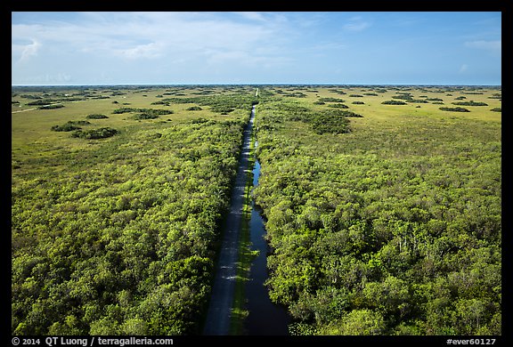 Aerial view of canal and road, Shark Valley. Everglades National Park, Florida, USA.