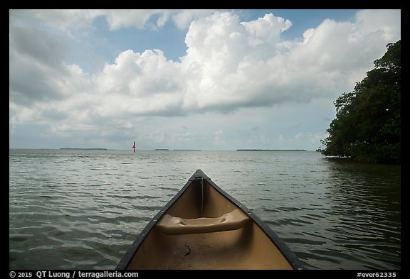 Canoe pointing to Florida Bay. Everglades National Park, Florida, USA.