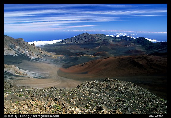 Colorful cinder in Haleakala crater seen from White Hill. Haleakala National Park