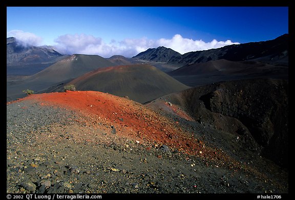 Coloroful cinder in Haleakala crater from Sliding sands trail. Haleakala National Park