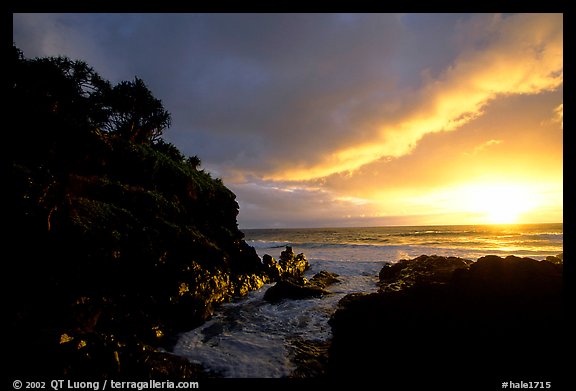 Ohe o Stream flows into the Pacific at sunrise. Haleakala National Park