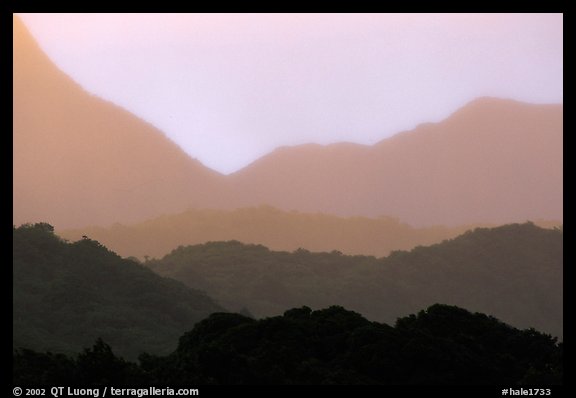 Kipahulu mountain ridges, sunset. Haleakala National Park (color)