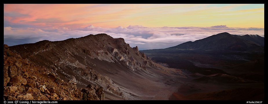 Crater and sea of clouds at sunrise. Haleakala National Park (color)
