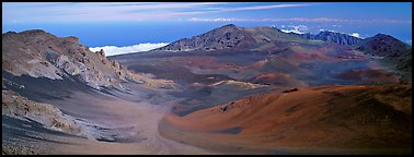 Volcanic landscape with brightly colored ash. Haleakala National Park (Panoramic color)