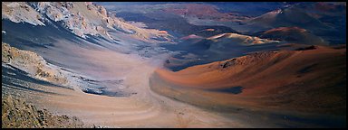 Ash flows with bright colors in Haleakala crater. Haleakala National Park (Panoramic color)