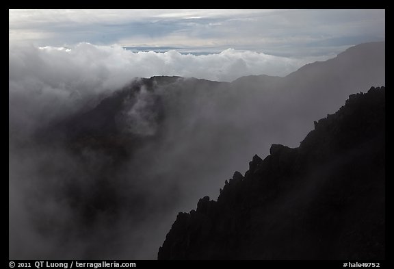 Ridges and clouds, Haleakala crater. Haleakala National Park (color)