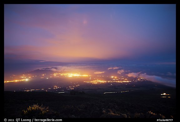 View towards West Maui from Halekala crater at night. Haleakala National Park, Hawaii, USA.
