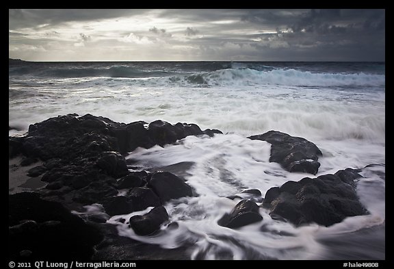 Waves breaking on volcanic rocks. Haleakala National Park (color)