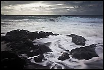 Waves breaking on volcanic rocks. Haleakala National Park, Hawaii, USA. (color)
