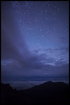 Haleakala Crater ridge and starry sky at night. Haleakala National Park ( color)