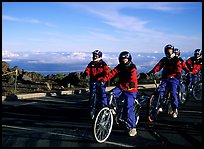 Getting ready to ride bicycles down from the top of the Crater to sea level. Haleakala National Park ( color)