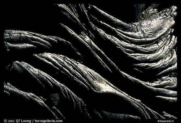 Close-up view of ripples of hardened pahoehoe lava. Hawaii Volcanoes National Park (color)