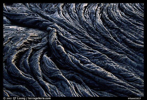 Pattern of fabric-like hardened pahoehoe lava. Hawaii Volcanoes National Park (color)