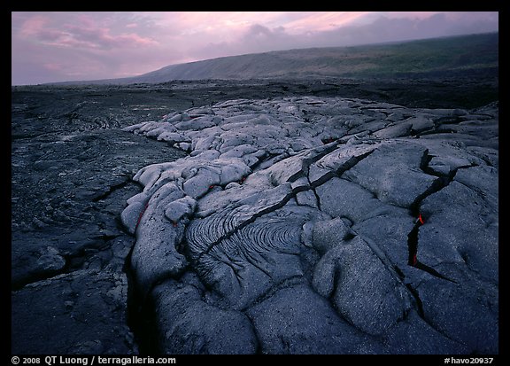 Fresh lava with cracks showing molten lava underneath. Hawaii Volcanoes National Park (color)