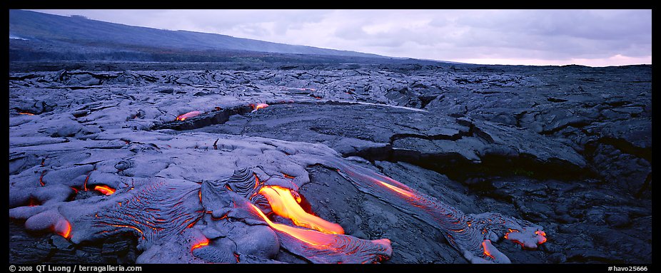 Volcanic landscape with molten lava low. Hawaii Volcanoes National Park (color)
