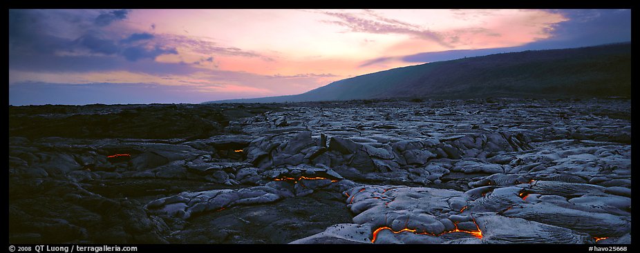 Landscape with red lava flow at sunset. Hawaii Volcanoes National Park (color)