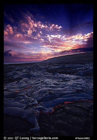 Live lava flow on coastal plain sunset. Hawaii Volcanoes National Park (color)