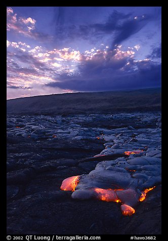 Kilauea lava flow at sunset. Hawaii Volcanoes National Park (color)
