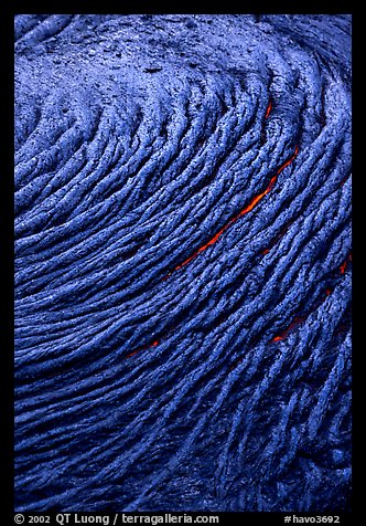 Circular ripples of flowing pahoehoe lava. Hawaii Volcanoes National Park (color)