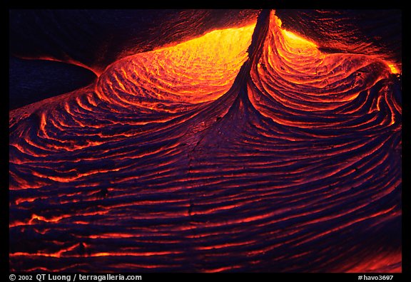 Close-up of red lava at night. Hawaii Volcanoes National Park (color)