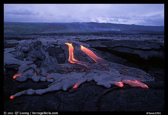 Molten lava flow at dawn on coastal plain. Hawaii Volcanoes National Park (color)
