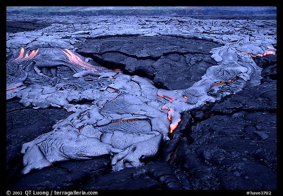 New lava flows over hardened lava. Hawaii Volcanoes National Park