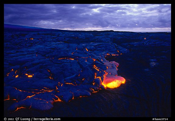 Red lava glows at dawn. Hawaii Volcanoes National Park (color)