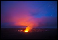 Vog plume and stars at dusk, Kilauea summit. Hawaii Volcanoes National Park ( color)
