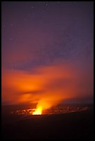 Glow from molten lava illuminates night sky, Kilauea volcano. Hawaii Volcanoes National Park ( color)