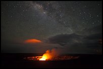 Glowing crater, plume, and Milky Way, Kilauea summit. Hawaii Volcanoes National Park ( color)