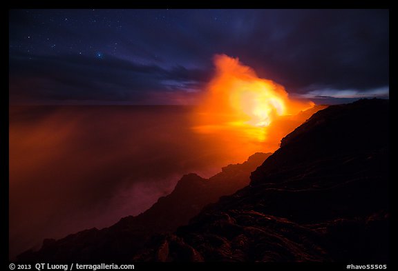 Kilauea lava flows into Pacific Ocean. Hawaii Volcanoes National Park (color)