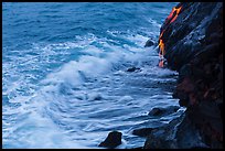 Waves and hot lava dripping from lava bench. Hawaii Volcanoes National Park ( color)