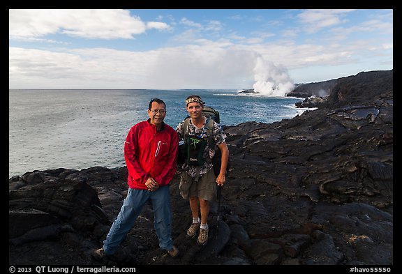 QT Luong and Bryan Lowry at near ocean entry. Hawaii Volcanoes National Park (color)