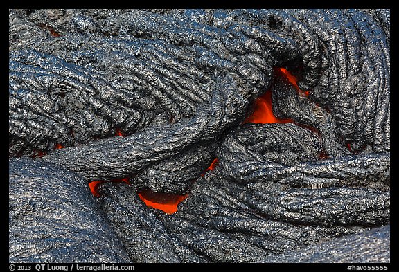 Silvery new lava with glow underneath. Hawaii Volcanoes National Park (color)