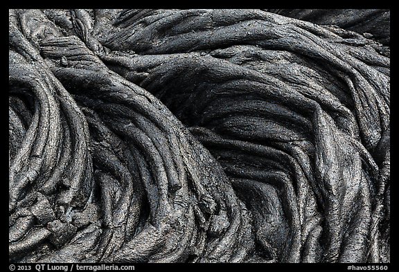 Silvery surface of fresh pahoehoe lava. Hawaii Volcanoes National Park (color)