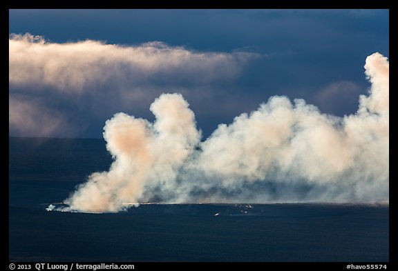 Halemaumau volcanic plume at sunrise from Mauna Loa. Hawaii Volcanoes National Park, Hawaii, USA.