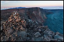 Summit cairn and crater at dusk. Hawaii Volcanoes National Park ( color)