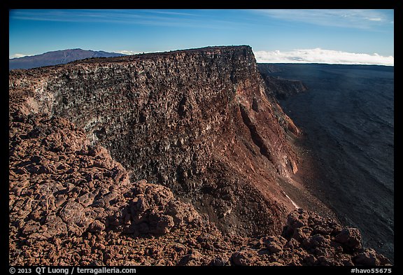 Mauna Kea, summit cliff, and Mokuaweoweo crater from top of Mauna Loa. Hawaii Volcanoes National Park, Hawaii, USA.