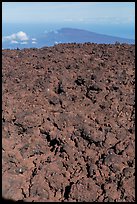 Field of rough aa lava on Mauna Loa summit and Puu Waawaa. Hawaii Volcanoes National Park, Hawaii, USA. (color)